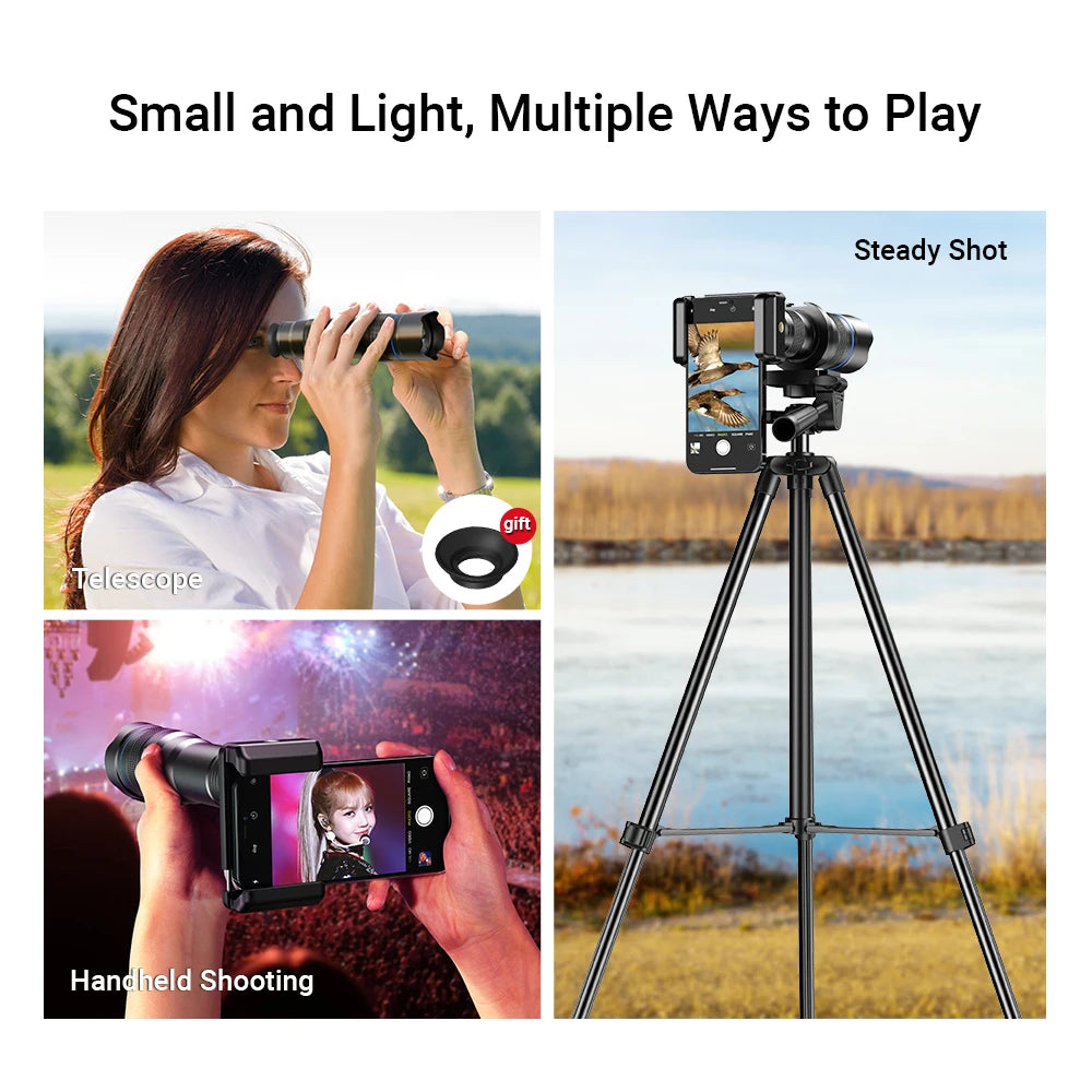 APEXEL Smartphone Telephoto Lens With Adjustable Tripod For Travel and Birdwatching