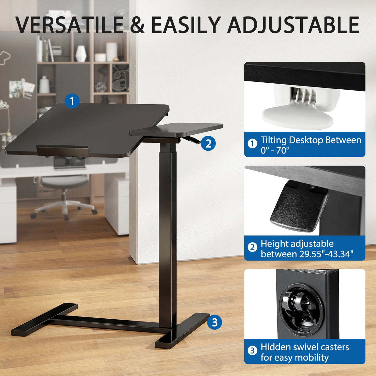 JHK Adjustable Overbed Lap Desk With Tilting Top for Bedroom